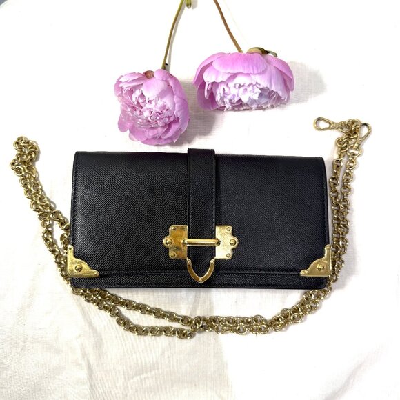 PRADA Saffiano Cahier Chain Crossbody Mini Bag Black - Picture 1 of 14